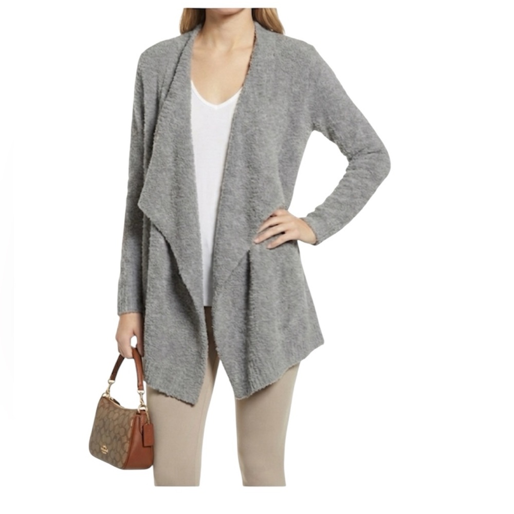 UGG Pheobe Grey Wrap Cozy Knit Cardigan Waterfall Front Cozy Fleece Small